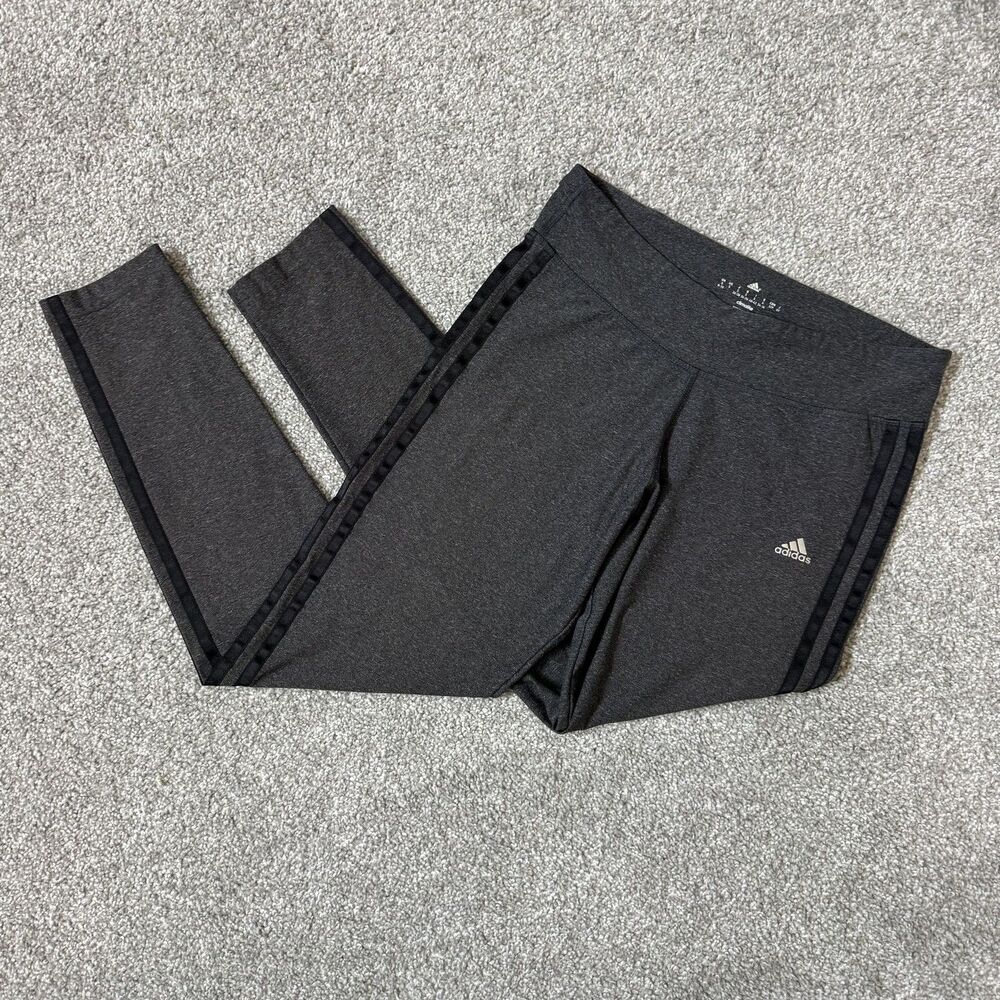 Adidas Pants Womens Small Gray Climalite 3 Stripe Leggings Athletic Running